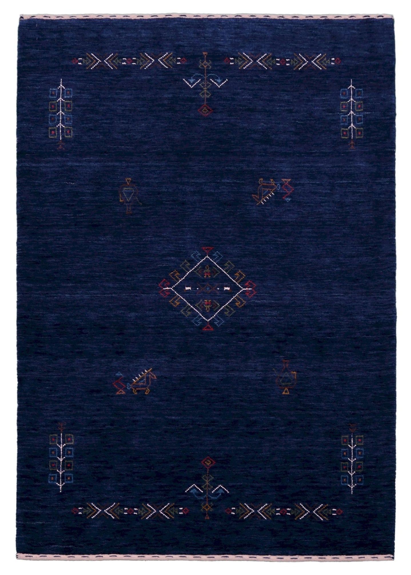 Ready to Ship Blue Tribal Center Medallion Hand Loomed Wool Area Rug - The Rug Decor