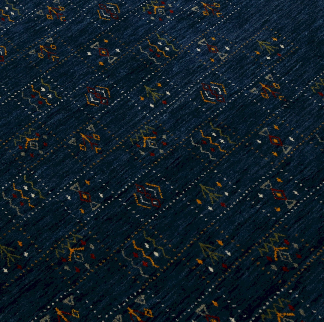 Ready to Ship Blue Tribal Design Design Wool Area Rug - The Rug Decor