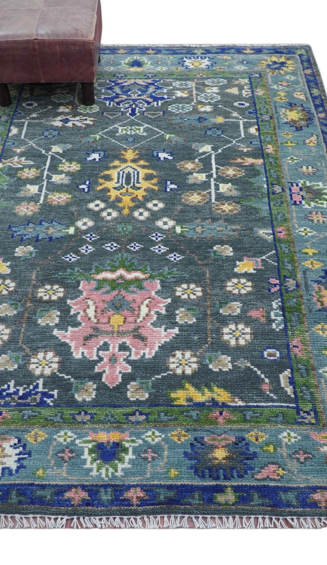 Ready to ship Charcoal, Green And Blue 5x7 Wool Rug - The Rug Decor