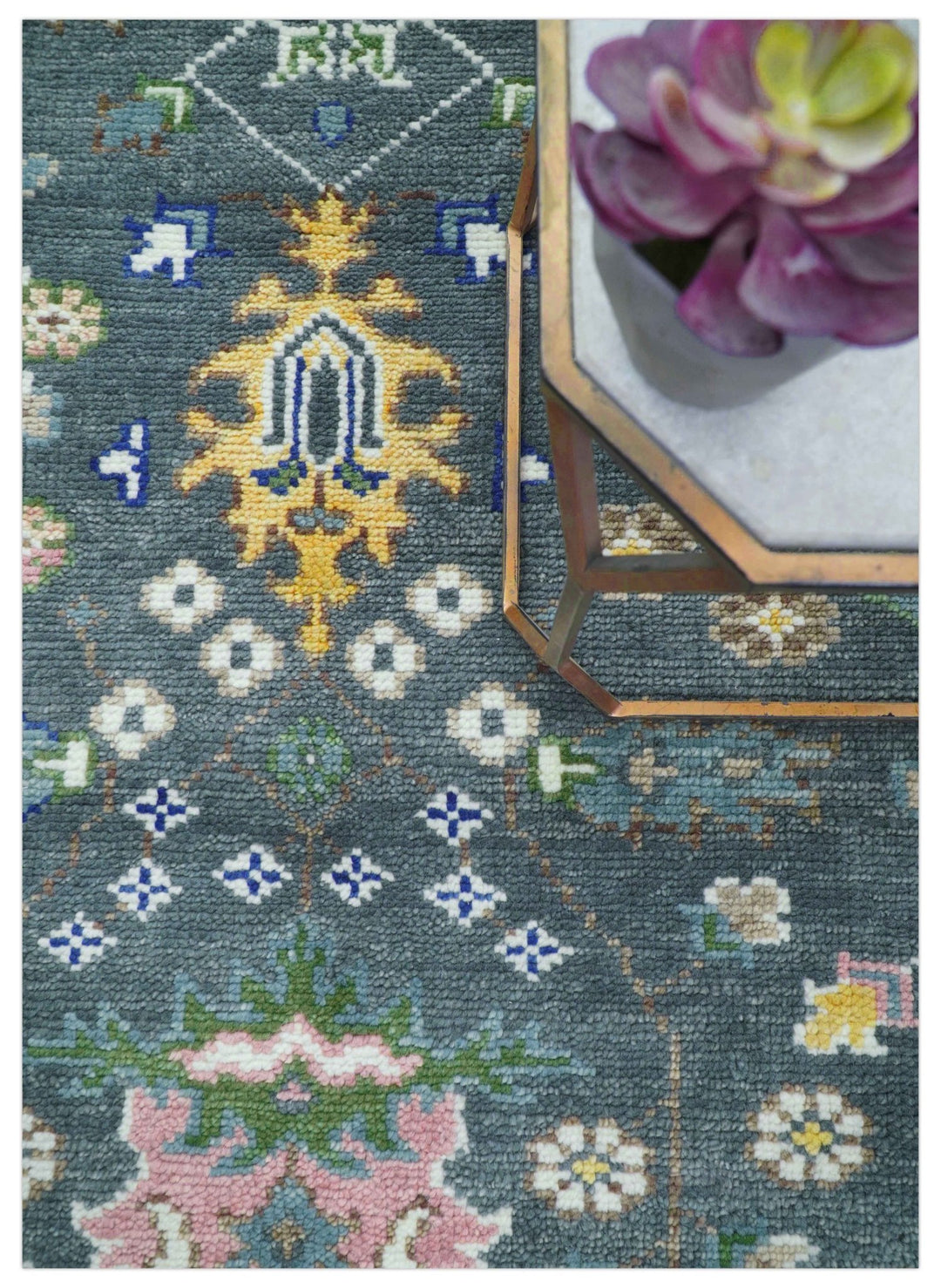 Ready to ship Charcoal, Green And Blue 5x7 Wool Rug - The Rug Decor