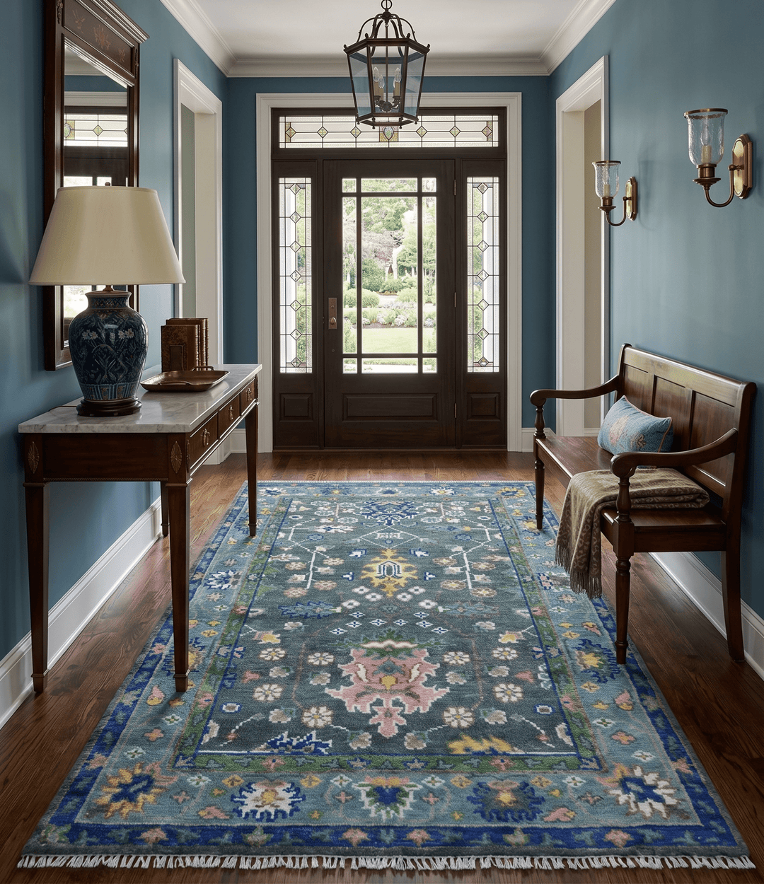 Ready to ship Charcoal, Green And Blue 5x7 Wool Rug - The Rug Decor