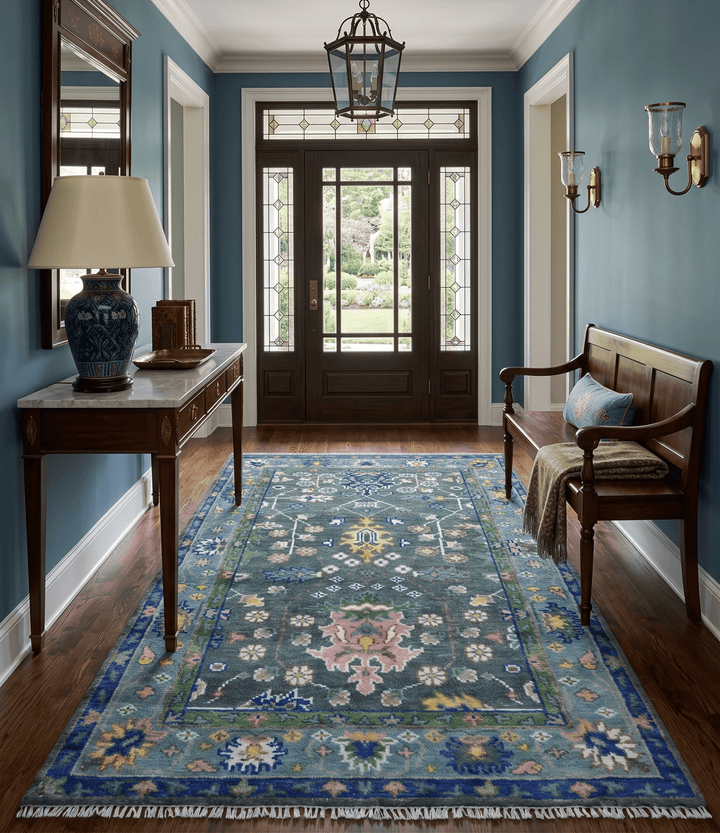 Ready to ship Charcoal, Green And Blue 5x7 Wool Rug - The Rug Decor