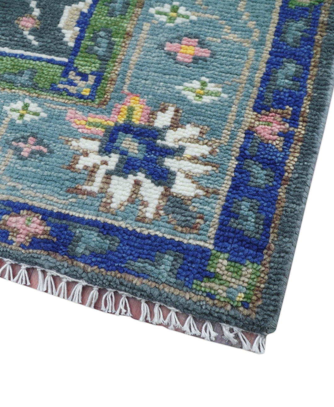 Ready to ship Charcoal, Green And Blue 5x7 Wool Rug - The Rug Decor