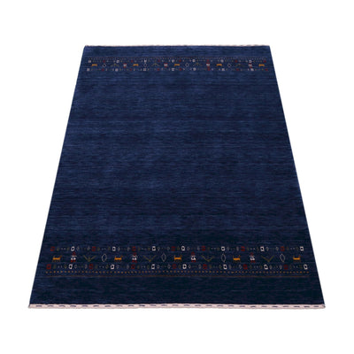 Ready to Ship Contemporary Blue Design Hand Loomed Wool Area Rug - The Rug Decor
