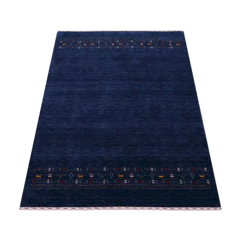 Ready to Ship Contemporary Blue Design Hand Loomed Wool Area Rug - The Rug Decor