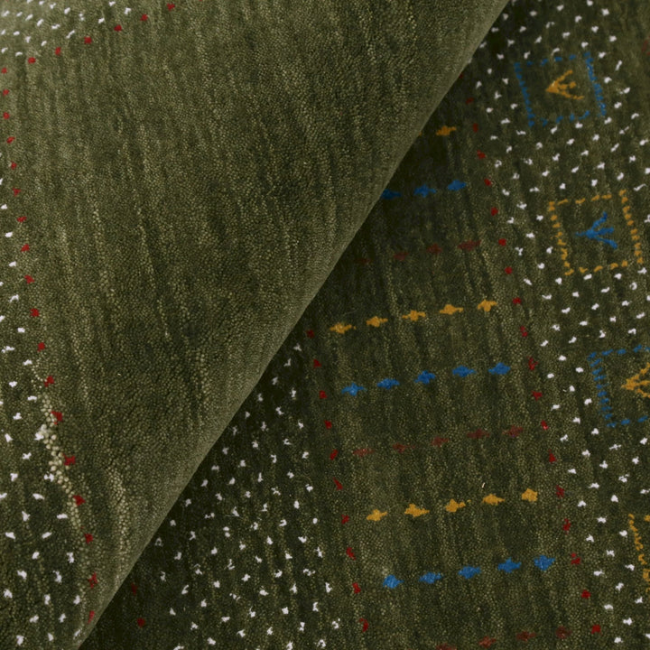 Ready to Ship Gabbeh Design Hand Loomed Green Wool Area Rug - The Rug Decor