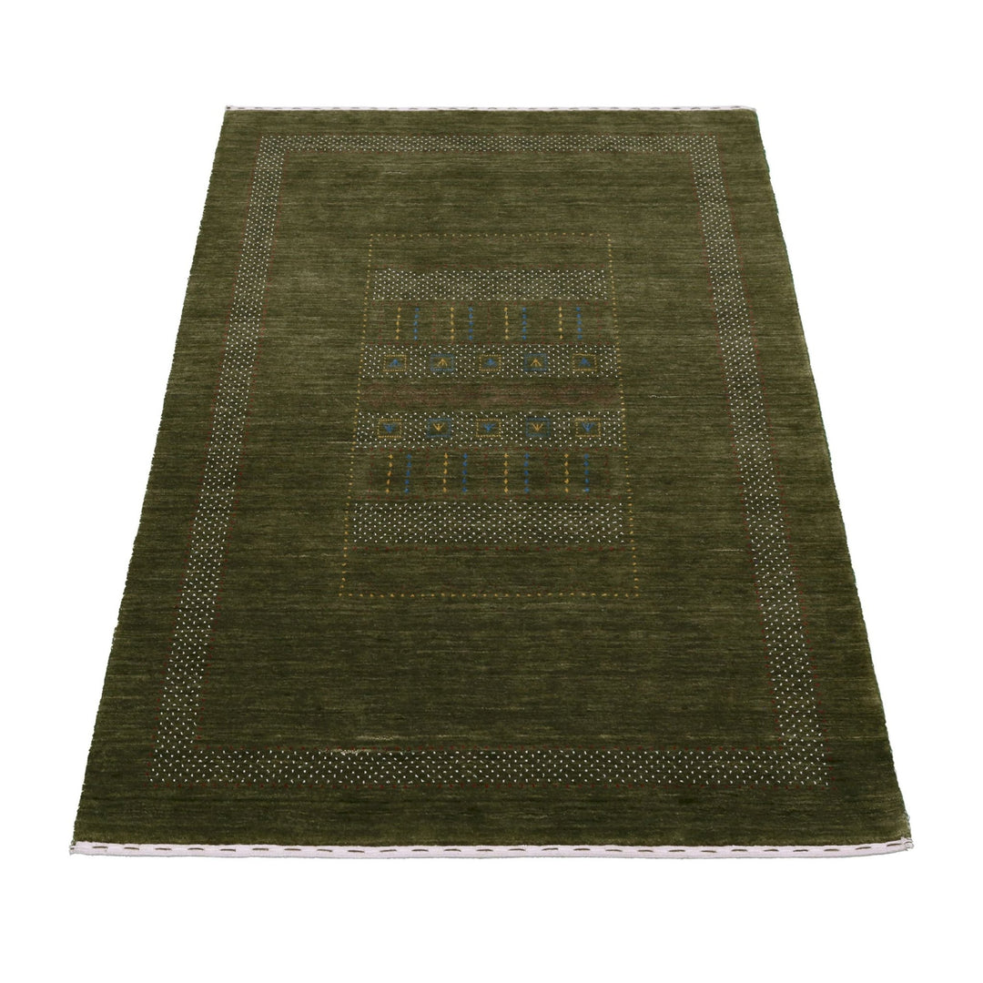 Ready to Ship Gabbeh Design Hand Loomed Green Wool Area Rug - The Rug Decor