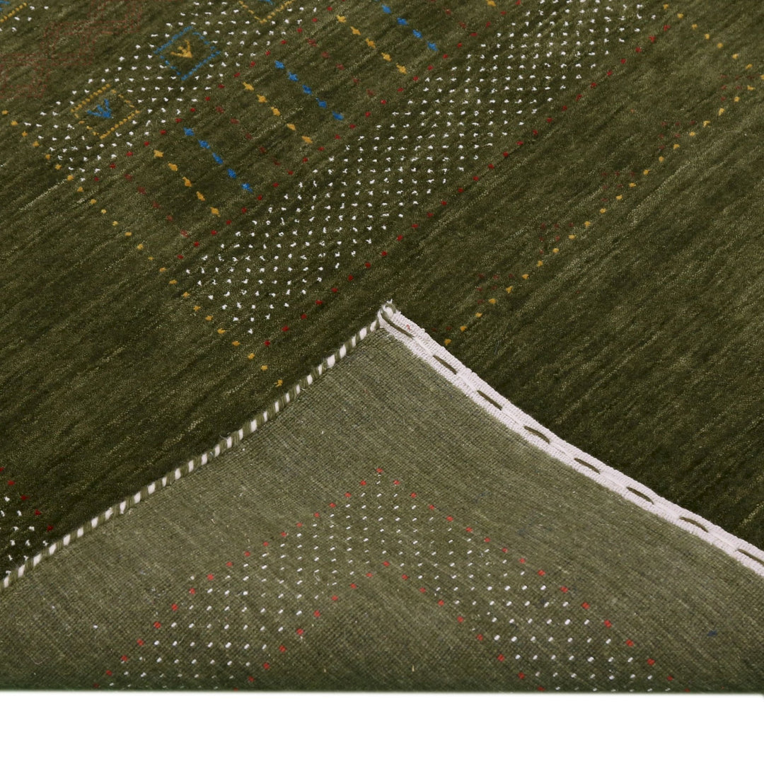 Ready to Ship Gabbeh Design Hand Loomed Green Wool Area Rug - The Rug Decor