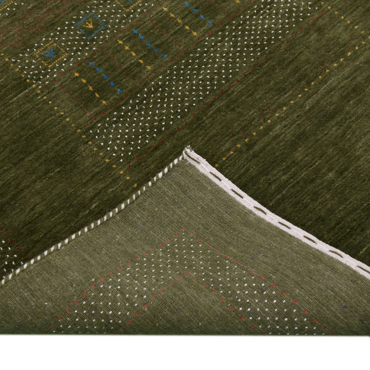 Ready to Ship Gabbeh Design Hand Loomed Green Wool Area Rug - The Rug Decor
