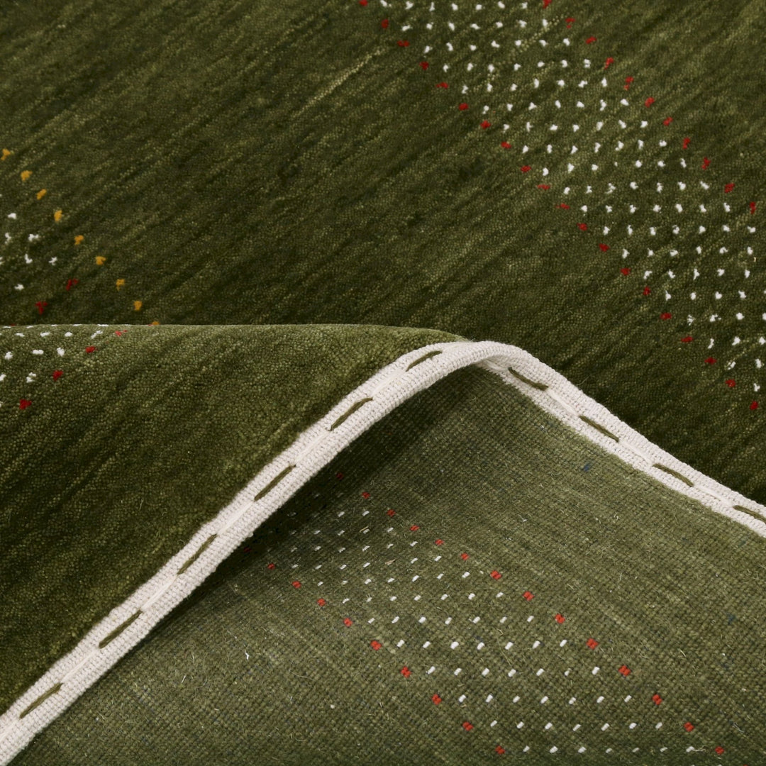 Ready to Ship Gabbeh Design Hand Loomed Green Wool Area Rug - The Rug Decor