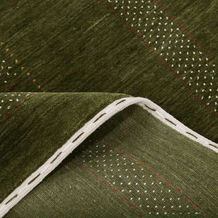 Ready to Ship Gabbeh Design Hand Loomed Green Wool Area Rug - The Rug Decor