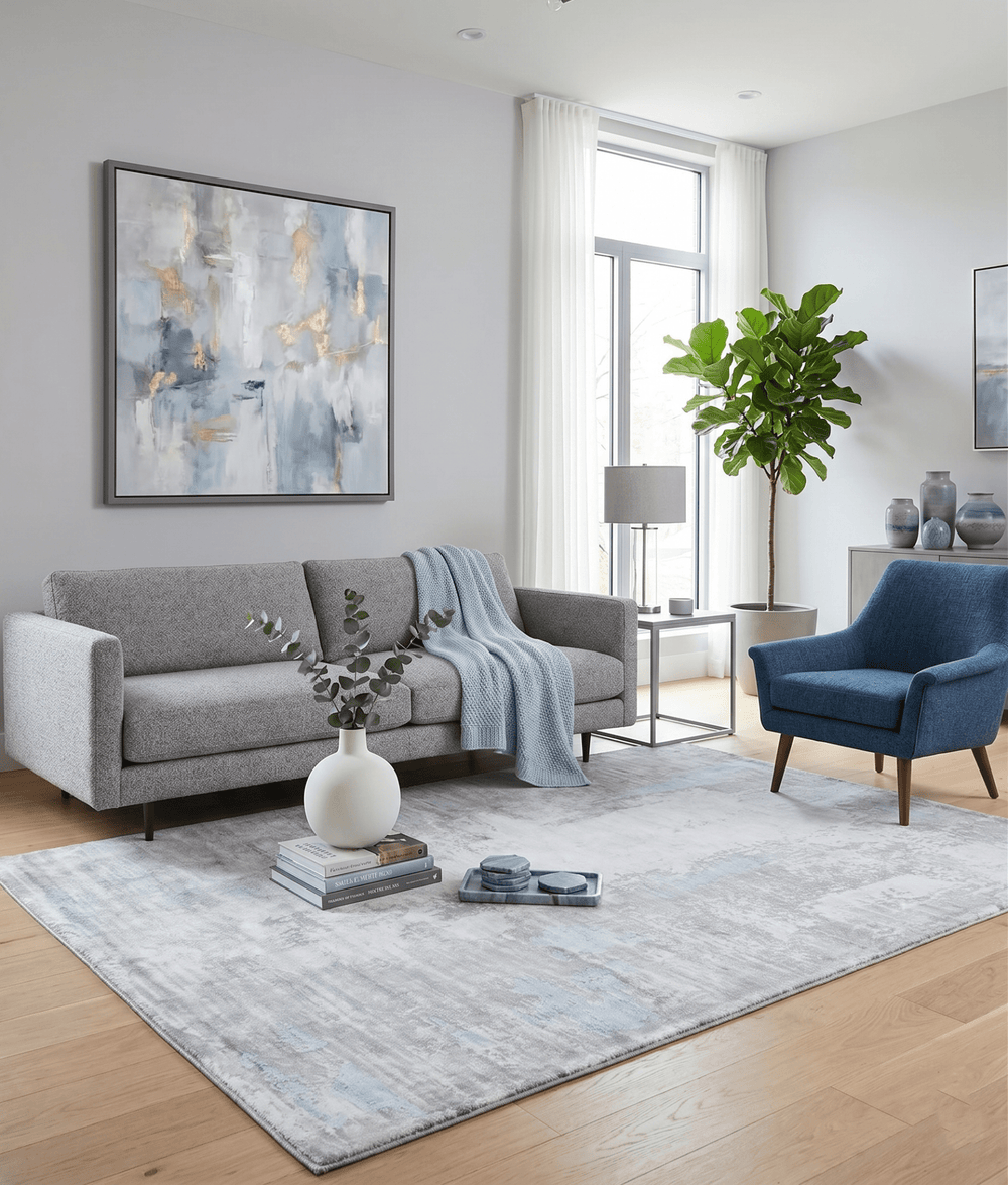Ready to Ship Gray And Silver Modern Abstract Hand Loom 8x10 Viscose Rug - The Rug Decor