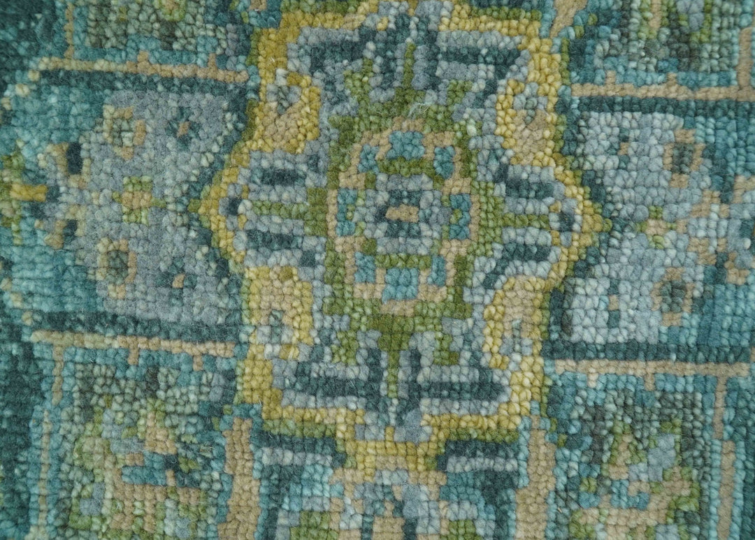 Ready to Ship Green And Gold Traditional Heriz Hand Knotted 4x6 Wool Rug - The Rug Decor