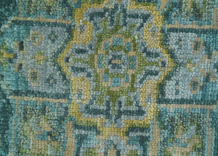 Ready to Ship Green And Gold Traditional Heriz Hand Knotted 4x6 Wool Rug - The Rug Decor