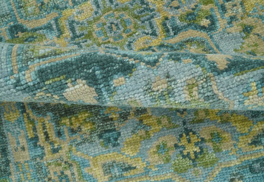 Ready to Ship Green And Gold Traditional Heriz Hand Knotted 4x6 Wool Rug - The Rug Decor