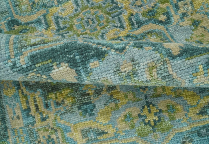 Ready to Ship Green And Gold Traditional Heriz Hand Knotted 4x6 Wool Rug - The Rug Decor