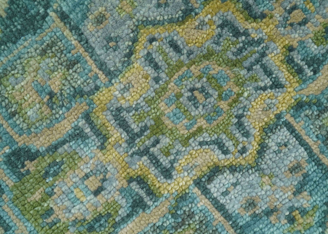 Ready to Ship Green And Gold Traditional Heriz Hand Knotted 4x6 Wool Rug - The Rug Decor