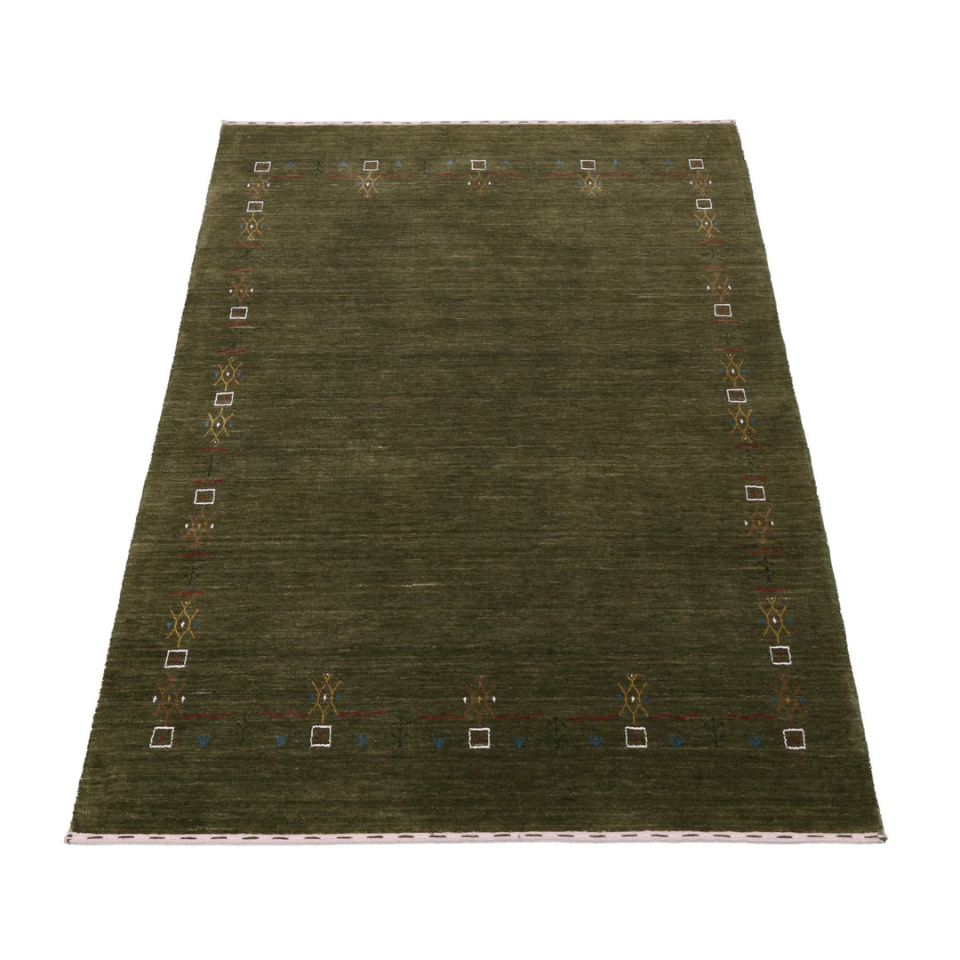 Ready to Ship Green Tribal Border Design Hand Loomed Wool Area Rug - The Rug Decor