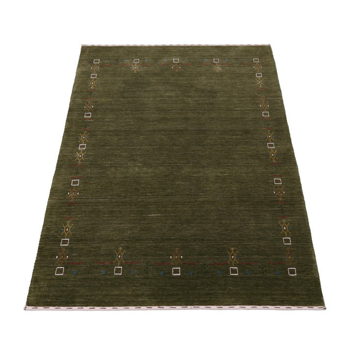 Ready to Ship Green Tribal Border Design Hand Loomed Wool Area Rug - The Rug Decor