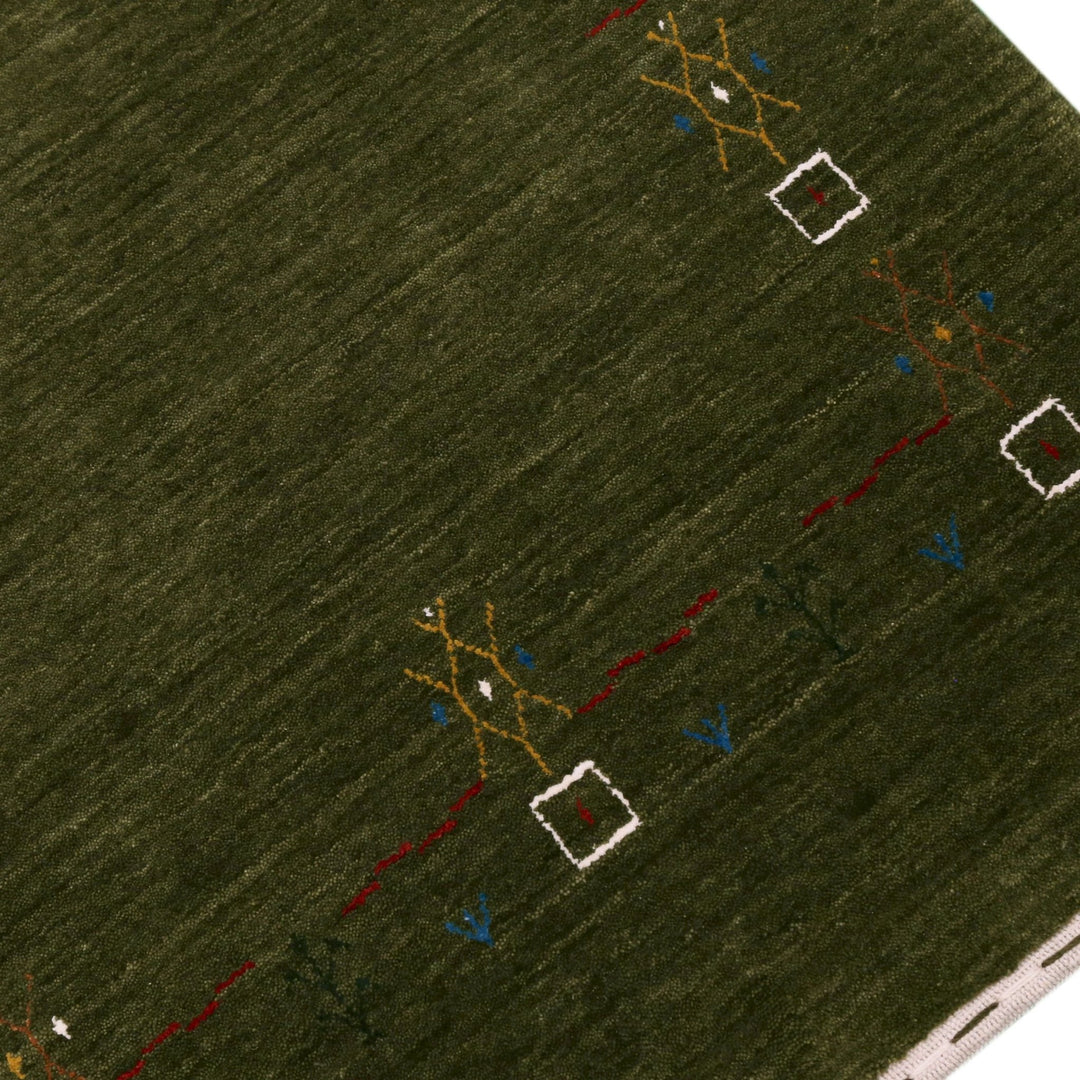 Ready to Ship Green Tribal Border Design Hand Loomed Wool Area Rug - The Rug Decor