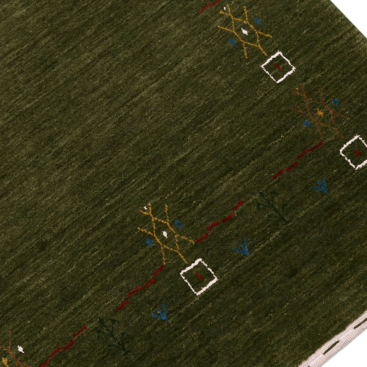 Ready to Ship Green Tribal Border Design Hand Loomed Wool Area Rug - The Rug Decor