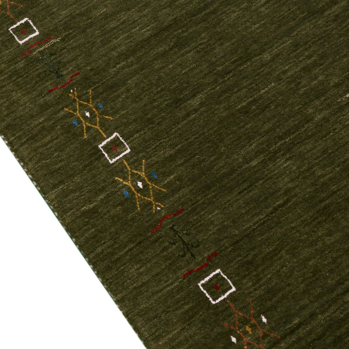Ready to Ship Green Tribal Border Design Hand Loomed Wool Area Rug - The Rug Decor