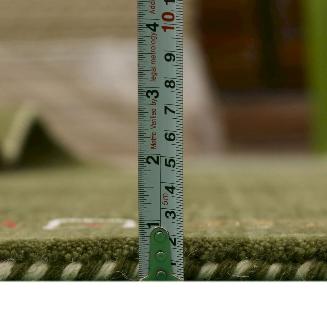 Ready to Ship Green Tribal Border Design Hand Loomed Wool Area Rug - The Rug Decor