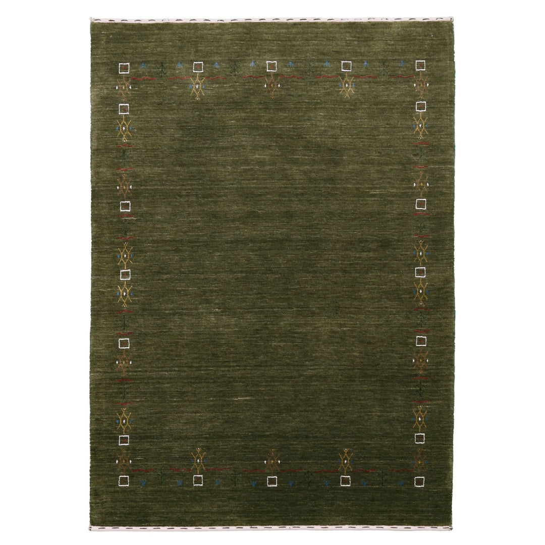 Ready to Ship Green Tribal Border Design Hand Loomed Wool Area Rug - The Rug Decor