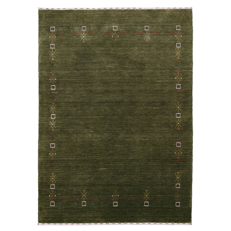 Ready to Ship Green Tribal Border Design Hand Loomed Wool Area Rug - The Rug Decor