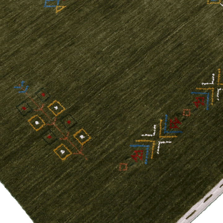 Ready to Ship Green Tribal Center Medallion Hand Loomed Wool Area Rug - The Rug Decor
