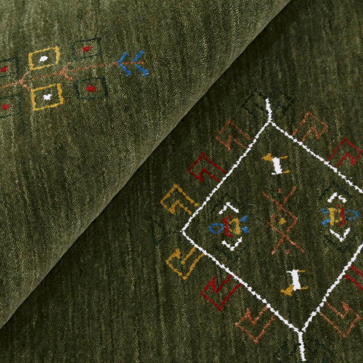 Ready to Ship Green Tribal Center Medallion Hand Loomed Wool Area Rug - The Rug Decor