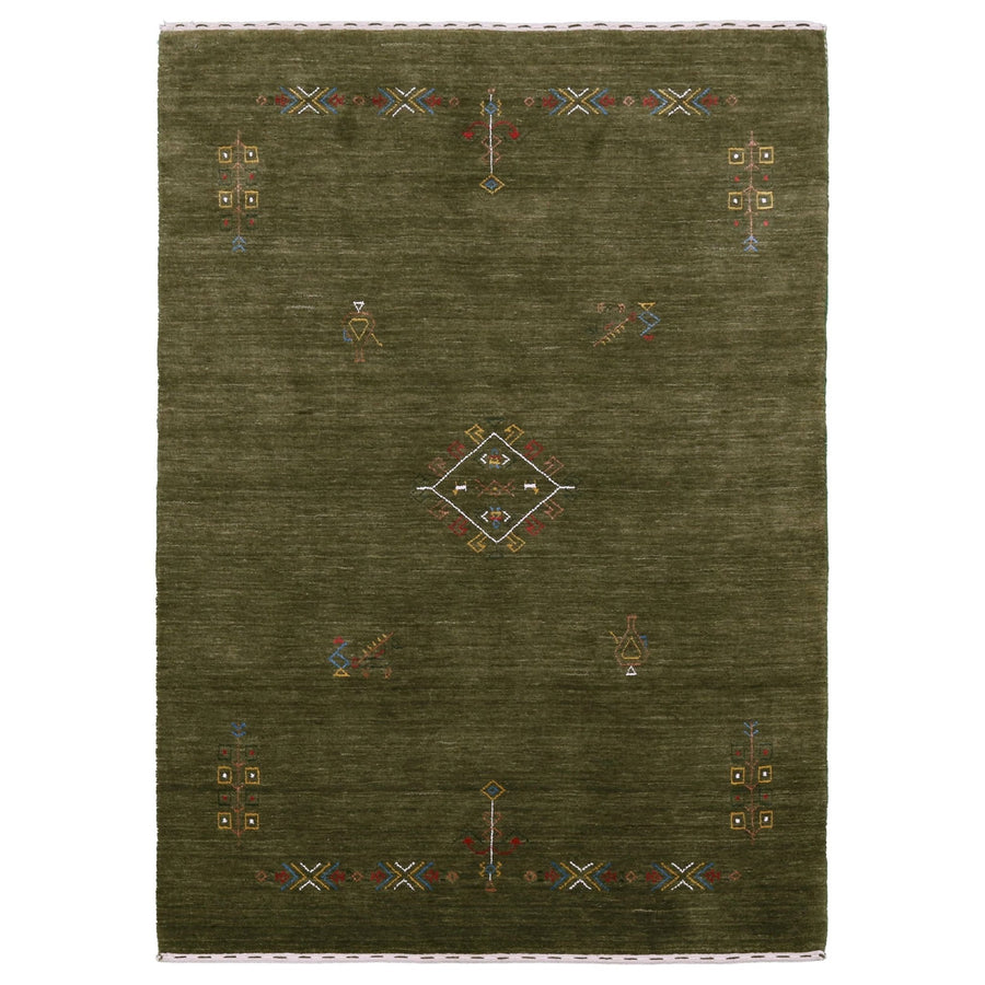 Ready to Ship Green Tribal Center Medallion Hand Loomed Wool Area Rug - The Rug Decor