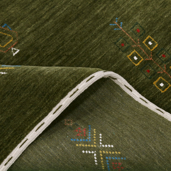Ready to Ship Green Tribal Center Medallion Hand Loomed Wool Area Rug - The Rug Decor