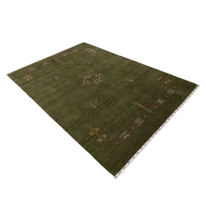 Ready to Ship Green Tribal Center Medallion Hand Loomed Wool Area Rug - The Rug Decor
