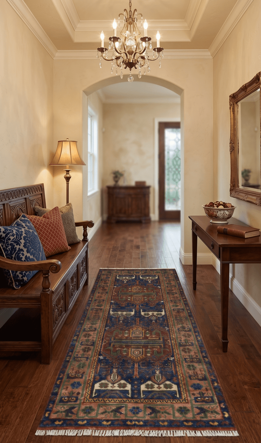 Ready to Ship Hand knotted 4x8 Traditional Antique Style Rust and Blue Area Rug - The Rug Decor