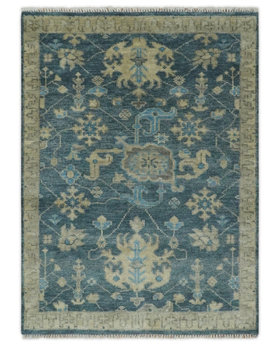 Ready to Ship Hand Knotted Oriental Turkish Oushak Blue and Camel Wool Area Rug - The Rug Decor