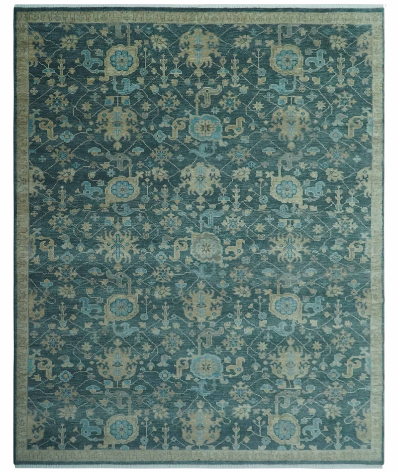 Ready to Ship Hand Knotted Oriental Turkish Oushak Blue and Camel Wool Area Rug - The Rug Decor