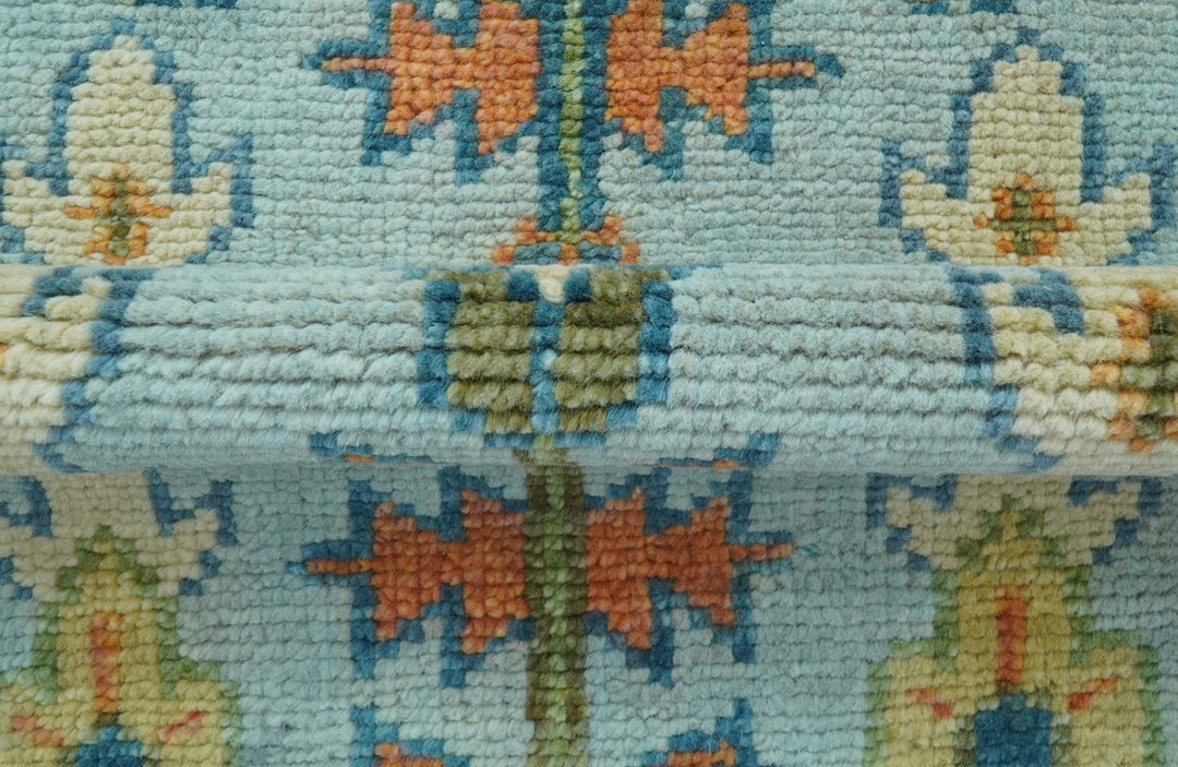 Ready to Ship Hand Knotted Tree of Life Blue And Rust 2.6x6 Design Wool Rug - The Rug Decor
