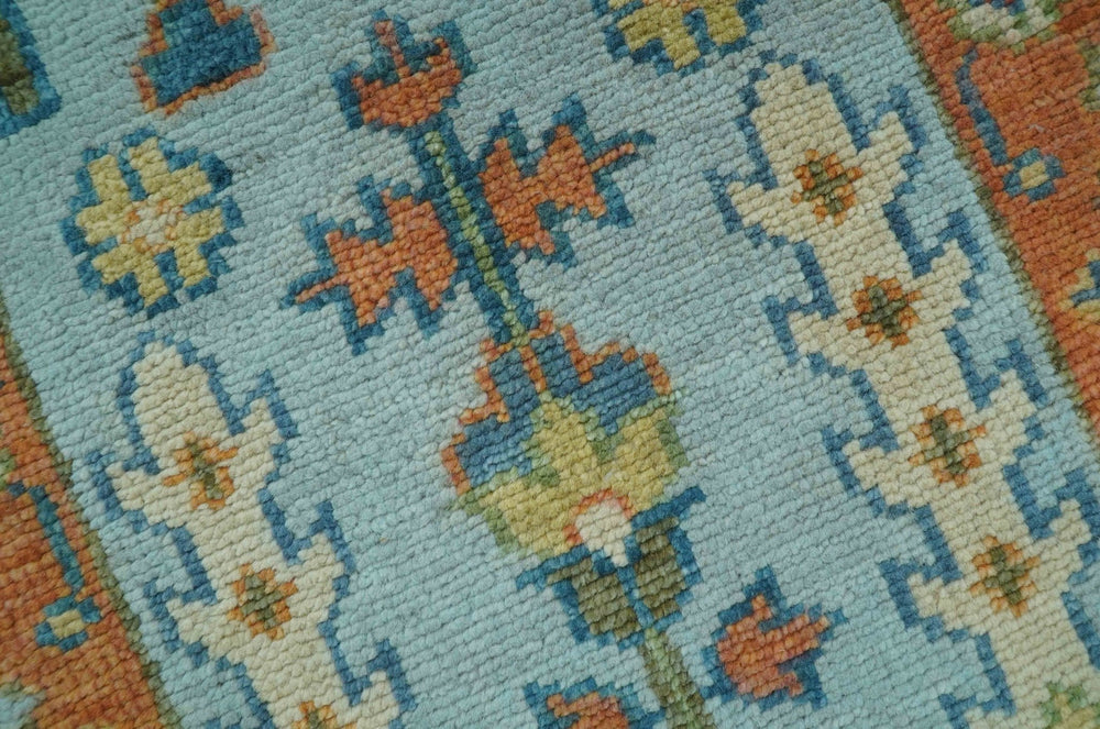 Ready to Ship Hand Knotted Tree of Life Blue And Rust 2.6x6 Design Wool Rug - The Rug Decor