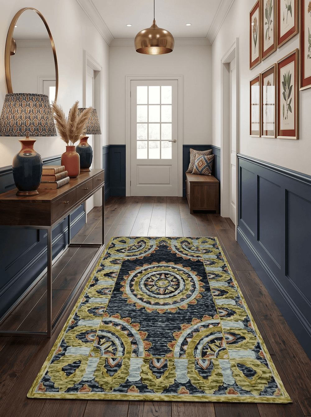 Ready to Ship Hand Tufted 6x9 Gold And Black Traditional Design Wool Rug - The Rug Decor