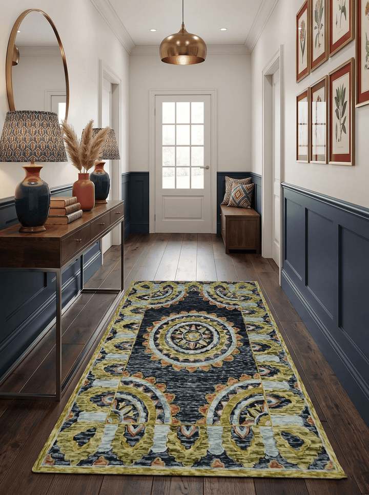 Ready to Ship Hand Tufted 6x9 Gold And Black Traditional Design Wool Rug - The Rug Decor