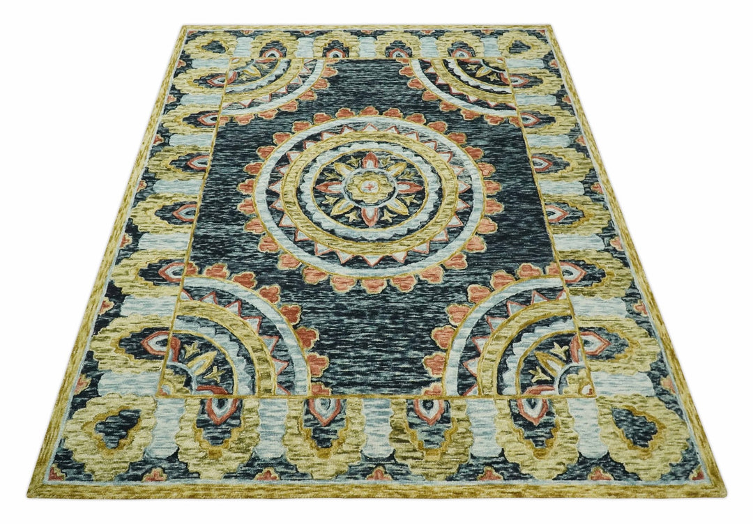 Ready to Ship Hand Tufted 8x10 Gold And Black Traditional Design Wool Rug - The Rug Decor