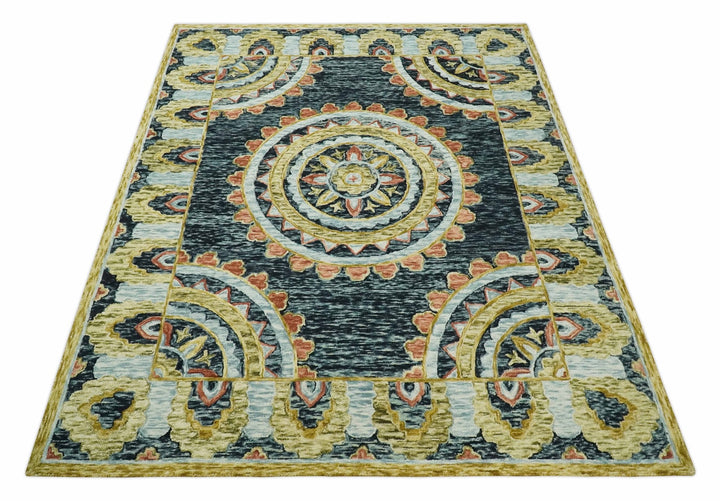 Ready to Ship Hand Tufted 8x10 Gold And Black Traditional Design Wool Rug - The Rug Decor