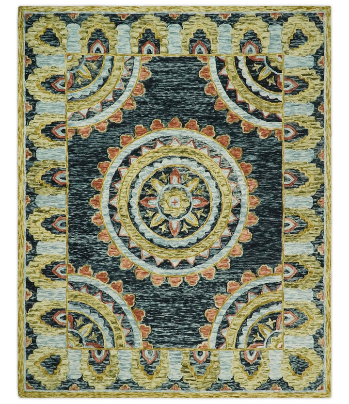 Ready to Ship Hand Tufted 8x10 Gold And Black Traditional Design Wool Rug - The Rug Decor