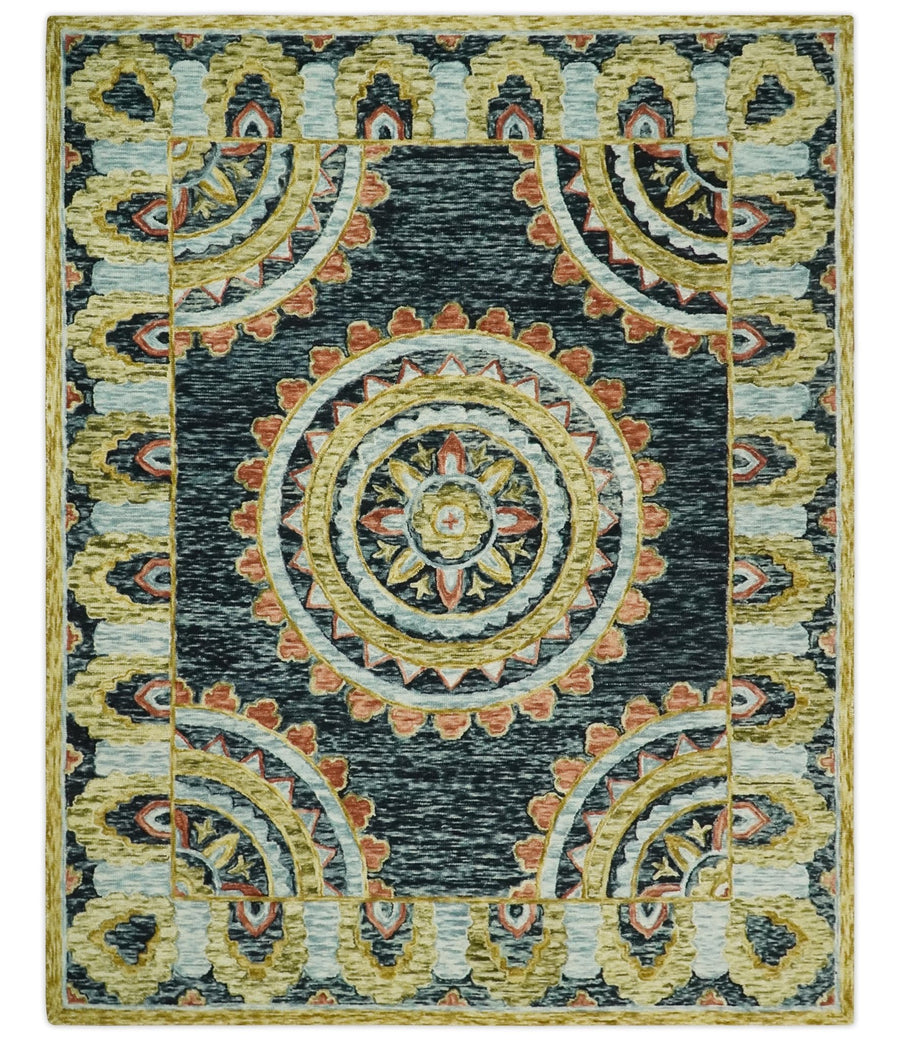 Ready to Ship Hand Tufted 8x10 Gold And Black Traditional Design Wool Rug - The Rug Decor