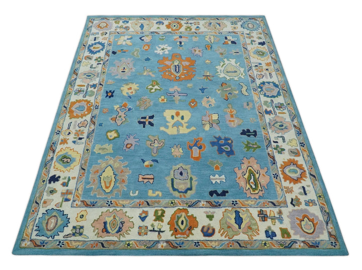 Ready to Ship Hand Tufted Blue and Ivory Modern Colorful Oushak Rug, Kids, Living Room Rug - The Rug Decor