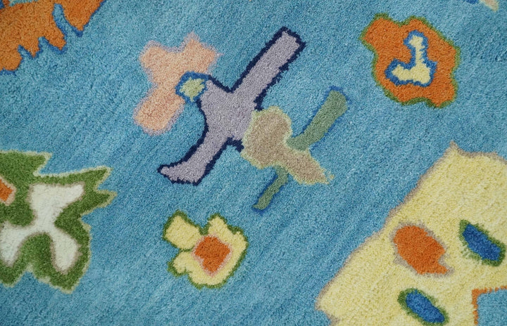 Ready to Ship Hand Tufted Blue and Ivory Modern Colorful Oushak Rug, Kids, Living Room Rug - The Rug Decor