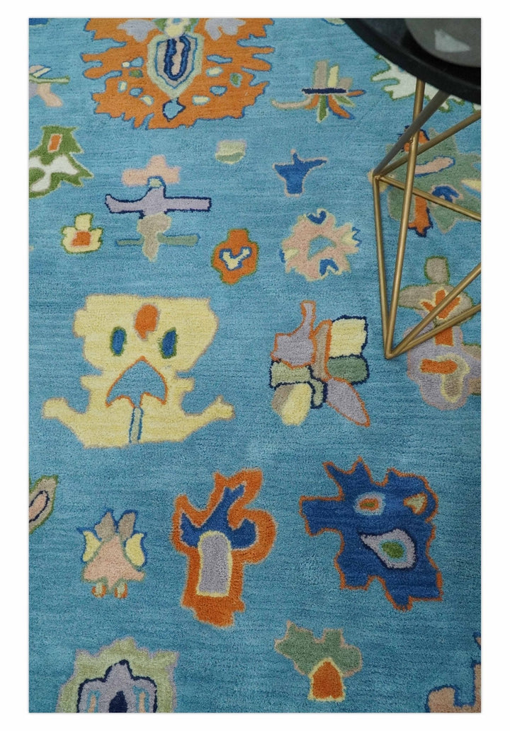 Ready to Ship Hand Tufted Blue and Ivory Modern Colorful Oushak Rug, Kids, Living Room Rug - The Rug Decor