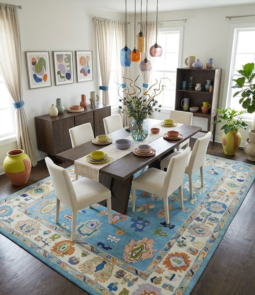 Ready to Ship Hand Tufted Blue and Ivory Modern Colorful Oushak Rug, Kids, Living Room Rug - The Rug Decor