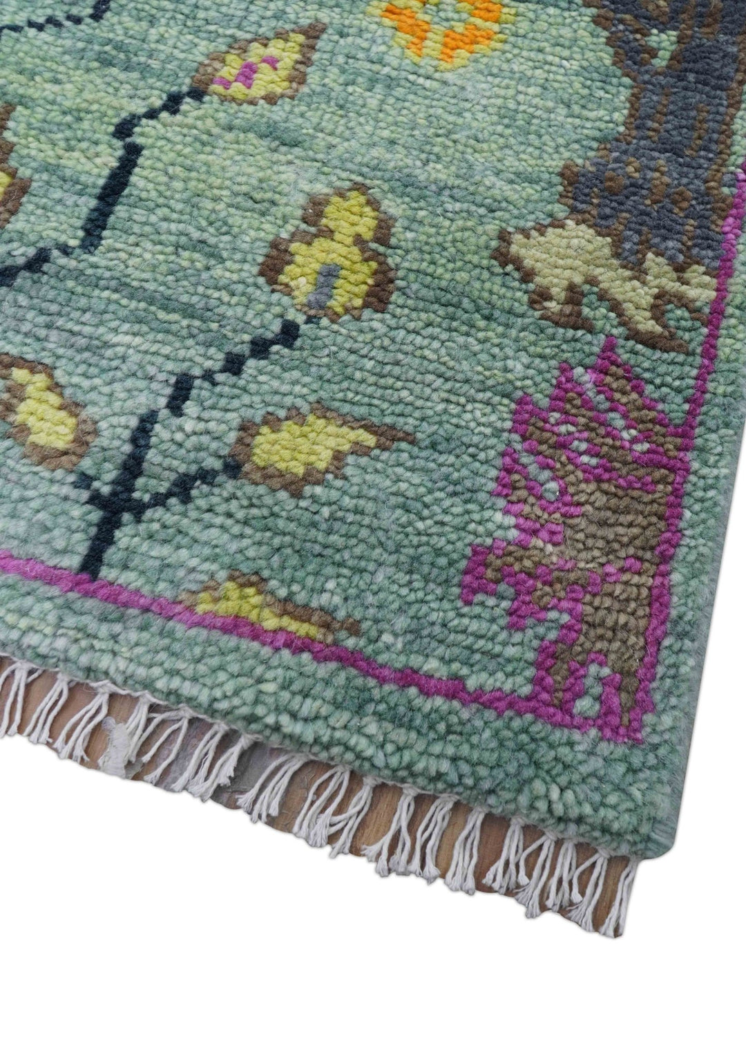 Ready to Ship Jungle Life Peacock Bird 8x8 Square Green Wool Rug - The Rug Decor